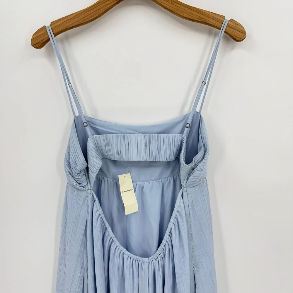 Abercrombie & Fitch Crinkle Textured Maxi Dress in Blue Large Petite NWT *flaw